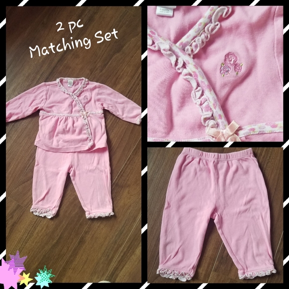 Adorable 2pc Pink Matching Wrap Top and Pants Set - Picture 1 of 8